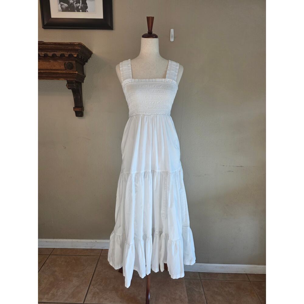 Abercrombie & Fitch Women's White Maxi Tiered Smocked Dress Pockets SZ XS